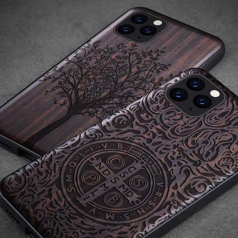 Natural Black Wood Case For iPhone 11 Pro 7 8 Plus SE 2020 X XR XS Max 100% Ebony Wood Case For iPhone 13 12 11 Pro Max