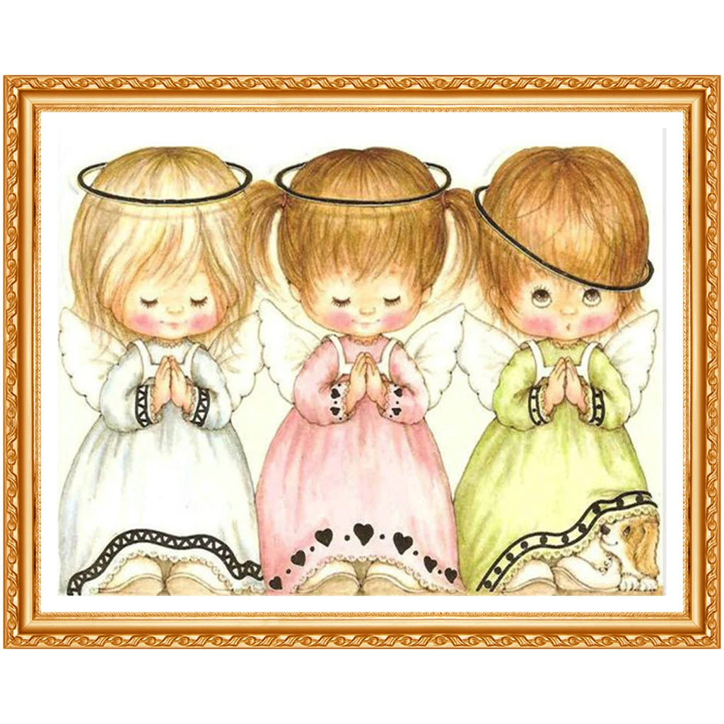 5D DIY diamond embroidery three angel girl painting Cross Stitch full drill Rhinestone home decoration | Дом и сад