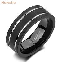 newshe black wedding bands for men tungsten carbide rings silver color grooved line matte brushed size 8 13 trx075