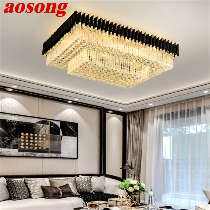 

AOSONG Rectangle Ceiling Lighting Postmodern Luxury Crystal LED Lamp Fixtures Home For Dining Room Decoration