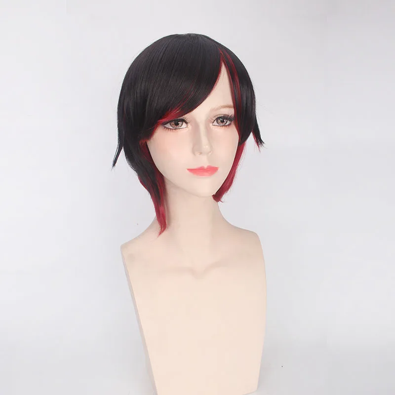 RWBY Красный прицеп Ruby Rose косплей парик короткие прямые черные красные градиентные