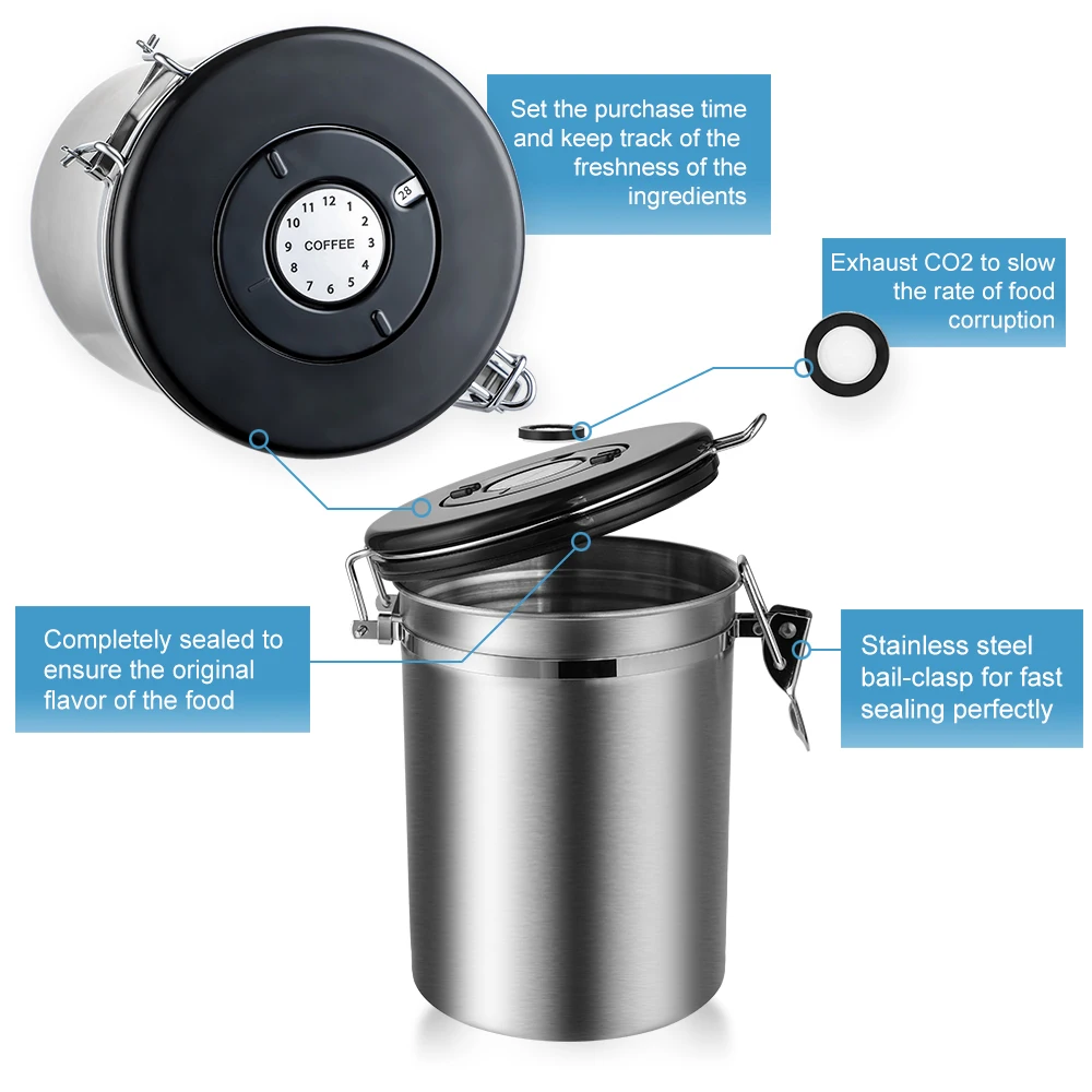Герметичная герметичная банка для кофе объемом 1 5/л из нержавеющей стали с ложкой