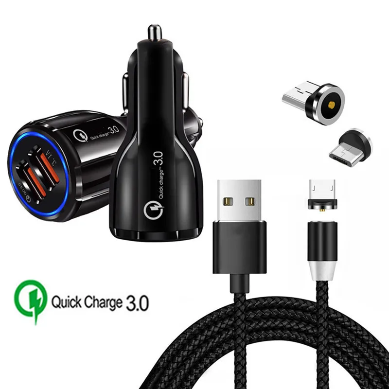 Быстрое Автомобильное зарядное устройство QC 3 0 магнитный кабель Micro USB для Samsung A10