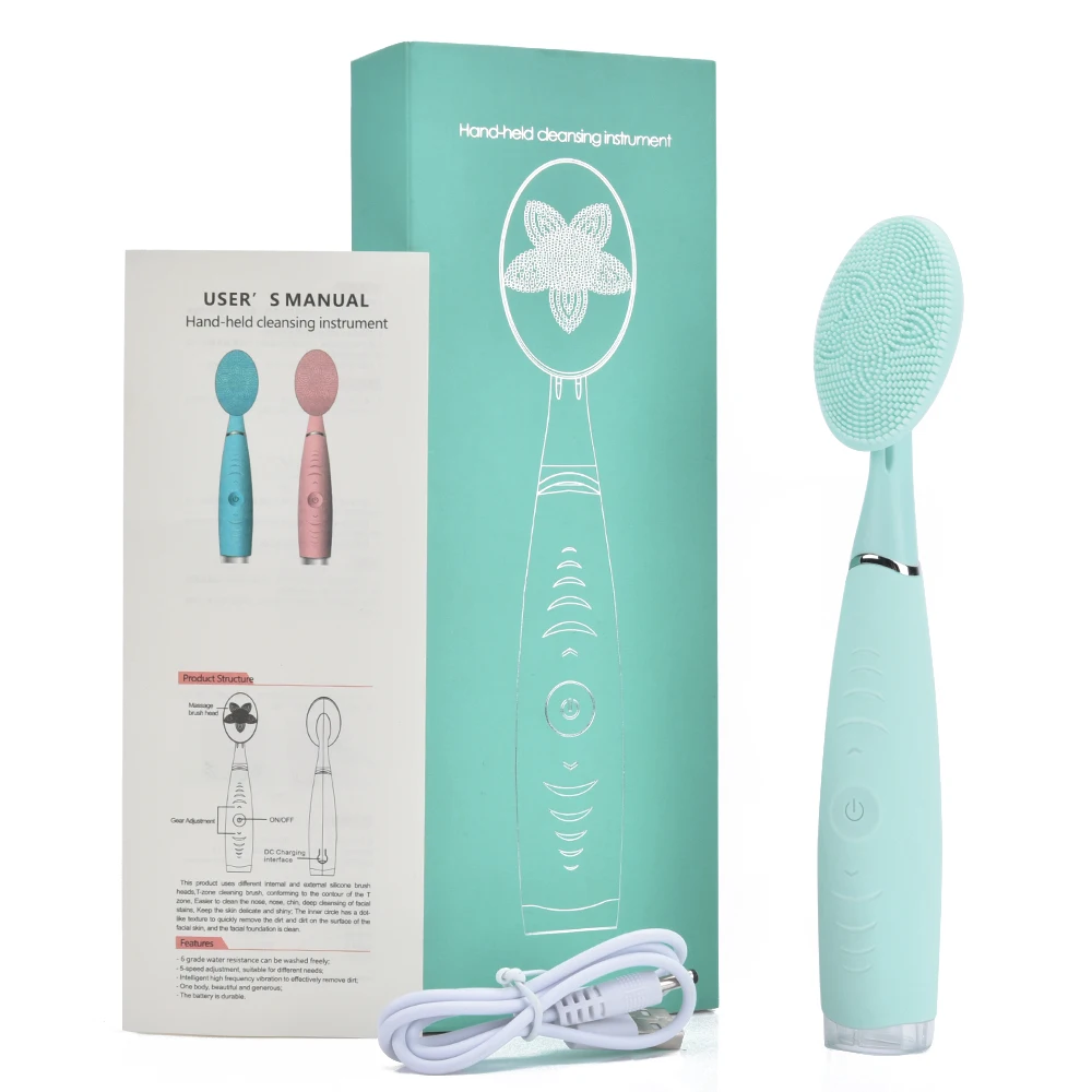 

Electric Facial Cleansing Brush Waterproof Silicone Pore Cleaner High Frequency Face Washing Massage Blackhead Removal Skin Care