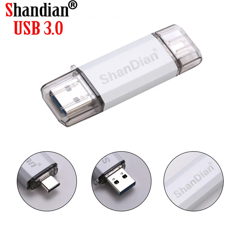 SHANDIAN Metal Custom LOGO USB 3.1 Type-C usb flash drive 3.0 64GB Pendrive 32GB memory Stick 16GB for Phones Micro card | Компьютеры и