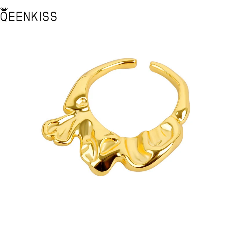 

QEENKISS RG6227 Fine Jewelry Wholesale Fashion Woman Girl Birthday Wedding Gift Irregular Bump 18KT Gold White Gold Open Ring