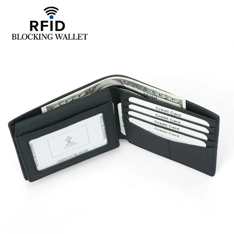 Мужской тонкий передний карман бумажник 2 ID Окно карты чехол с RFID