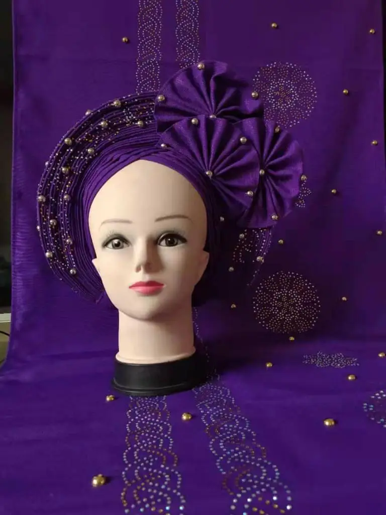 

Африканский головной убор с плечом aso oke gele свадебный головной убор из бисера красивый нигерийский головной убор gele