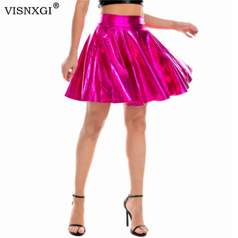 Женская мини-юбка из ПУ кожи с высокой талией | одежда