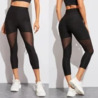 Леггинсы женские сетчатые в стиле пэчворк, модные эластичные брюки-Капри, для фитнеса, черные
