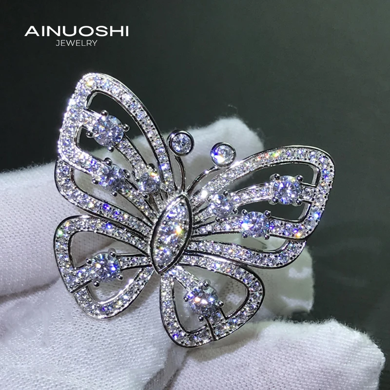 AINUOSHI 925 пробы серебряные Роскошные обручальные кольца с искусственным