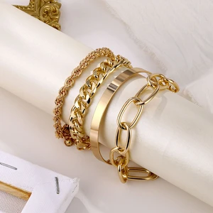 WANGAIYAO new smooth C-shaped mixed twist chain bracelet fashion temperament simple thread exaggerated O-chain set bracelet jewe