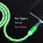 Магнитный зарядный кабель мобильный телефон, светящийся, со светодиодной подсветкой, Micro USB Type-C, для Iphone, Huawei