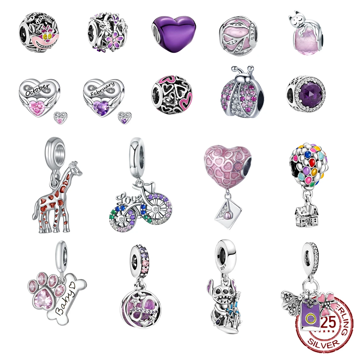 

925 Sterling Silver Jewelry Purple Forever Love Heart Balloon Charm Pendant Bead Fit Original Pandora Bracelet Women Jewelry DIY