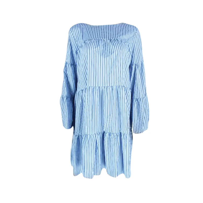 Женское Повседневное платье-футболка в полоску свободное голубое платье-рубашка