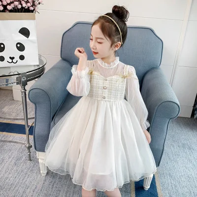 

New girl baby spring and autumn summer children's clothing girl dress fashionable little fragrance style mesh dress tide