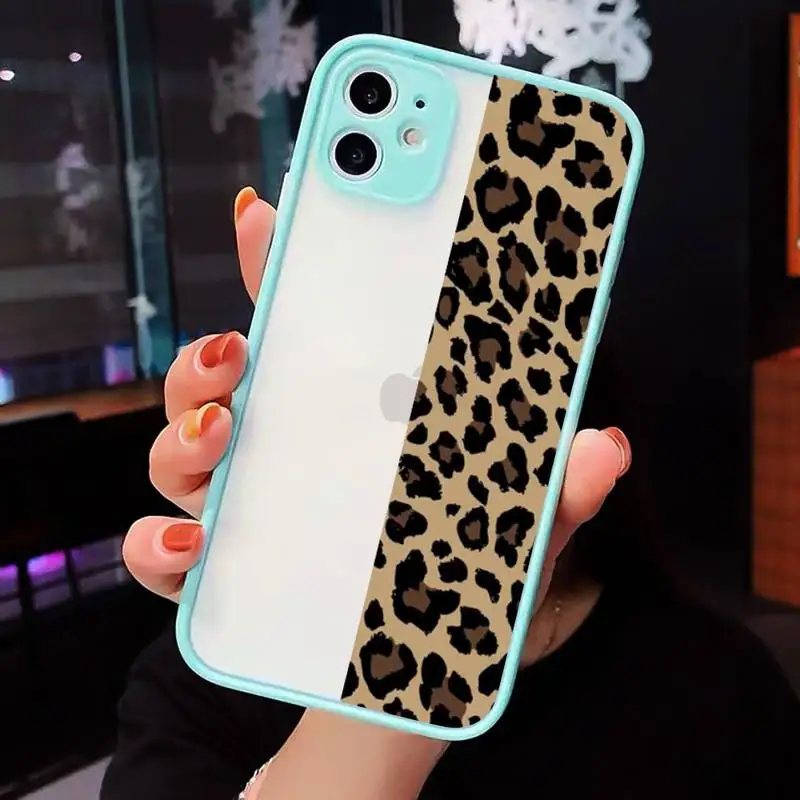 

Fashion beautiful Leopard Print Phone Case Matte transparent For blue iPhone 12 Mini 11 Pro XR XS Max 7 8 Plus X Back Cover