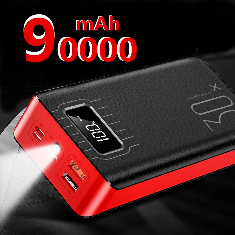2USB LED Power Bank 90000mAh Портативная зарядка Poverbank упаковка Внешняя батарея Powerbank для iPhone