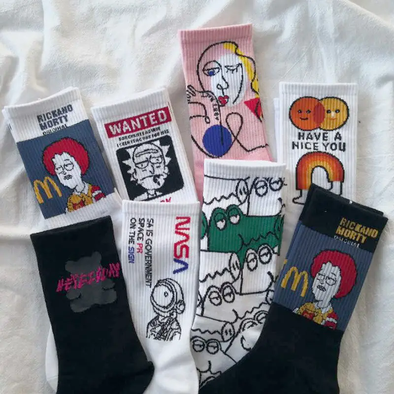 

Fashion Korean Style Men Women Cartoon Sox Funny Cute Socks Japanese Long Tube Sports Street Crew Socks Green Yellow Harajuku