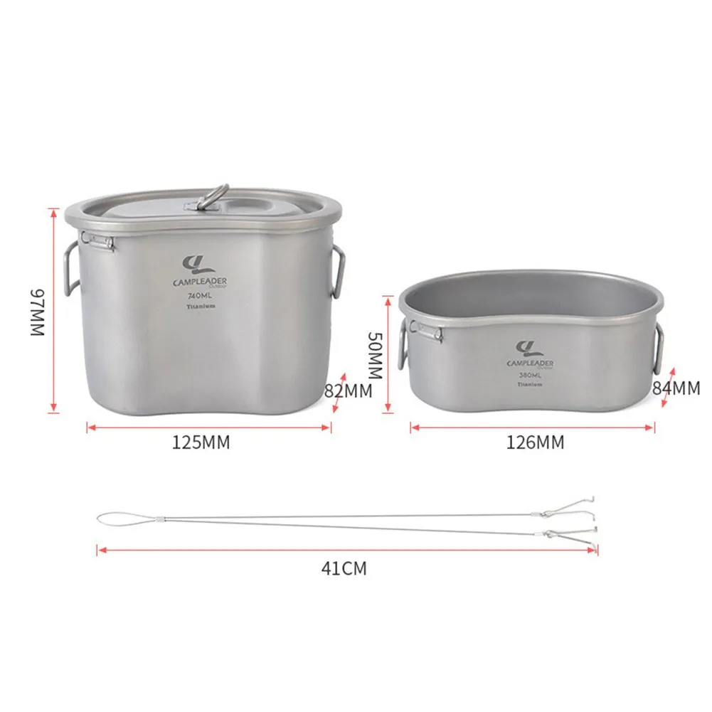 

Outdoor Camping Pure Titanium Lunch Box Folding Handle Titanium Cup Lunch Box Hiking Cookware Army Sundries Cookware Kit