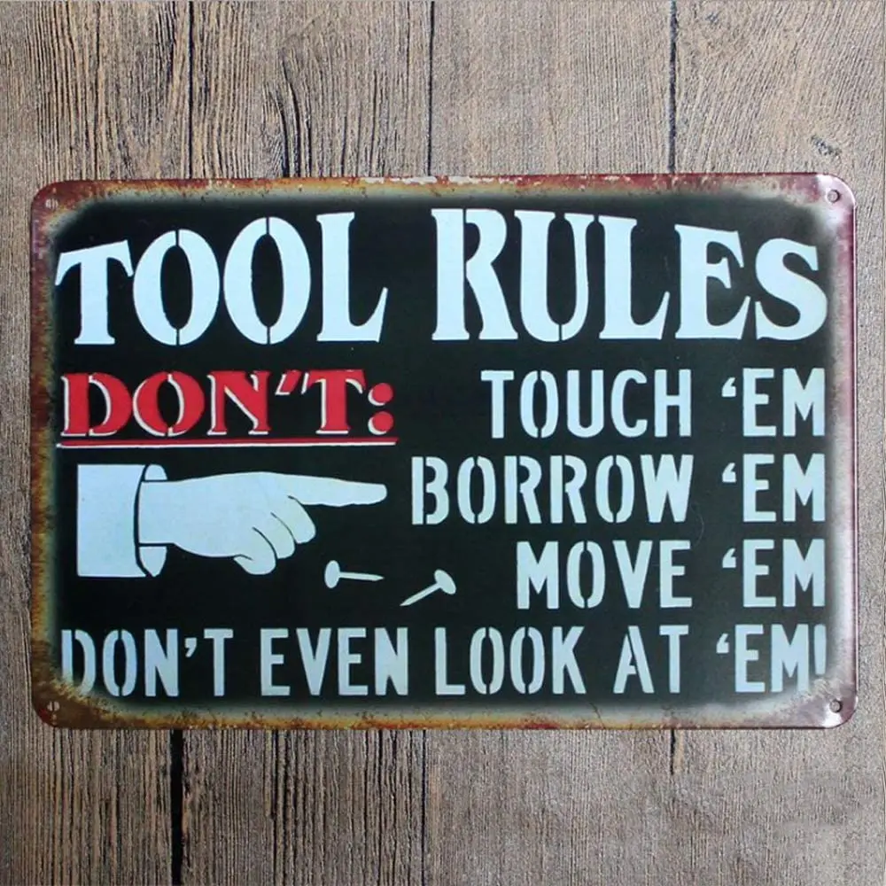 

Garage Tool Rule Tin Metal Wall Decoration, Original Design Thick Tinplate Tool Rules Wall Art Sign for Garage