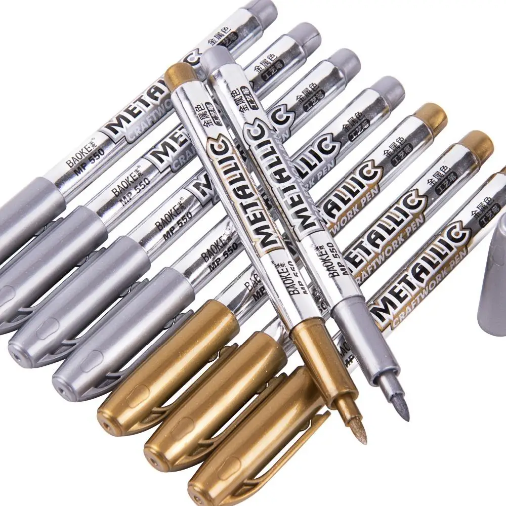 

2Pcs Pens Metal Waterproof Permanent Paint Marker Pens Sharpie Gold and Silver 1.5mm Student Supplies Craftwork Pen Art Painting
