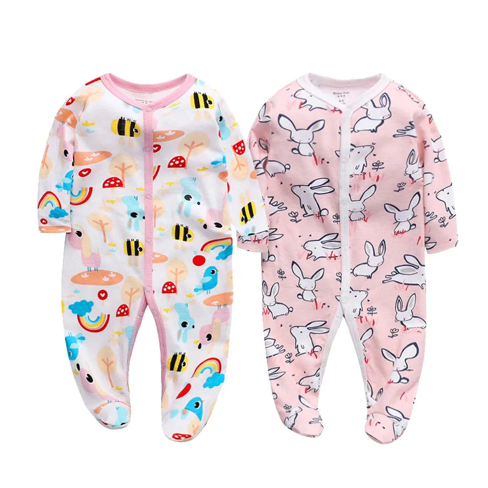 2Pcs/set Newborn Baby Footies Cotton Baby Boy Footies For Kids Clothes Long Sleeve Baby Pajamas Baby Girl 0-12M