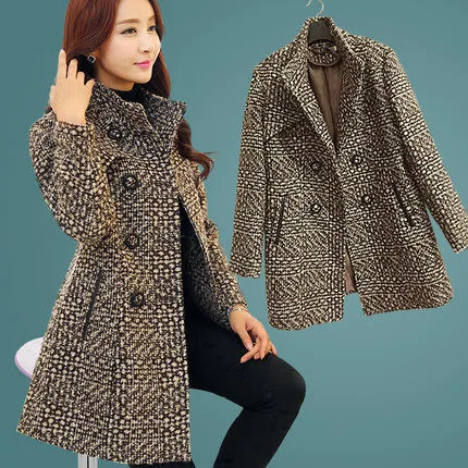 

Winter Autumn Wool Blends Women Trench Coat Mid Long Jacket Vintage Plaid High Quality Overcoat 2023 Casaco Feminino WD0201