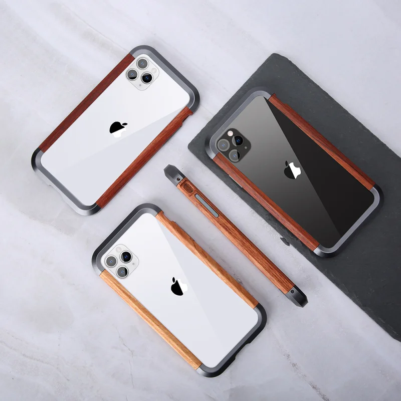 

Original Real Natural Wood & Aluminum Metal Bumper Case For Apple iPhone 11/ Pro/ Max Luxury Hard Slim Protective Case Bumper