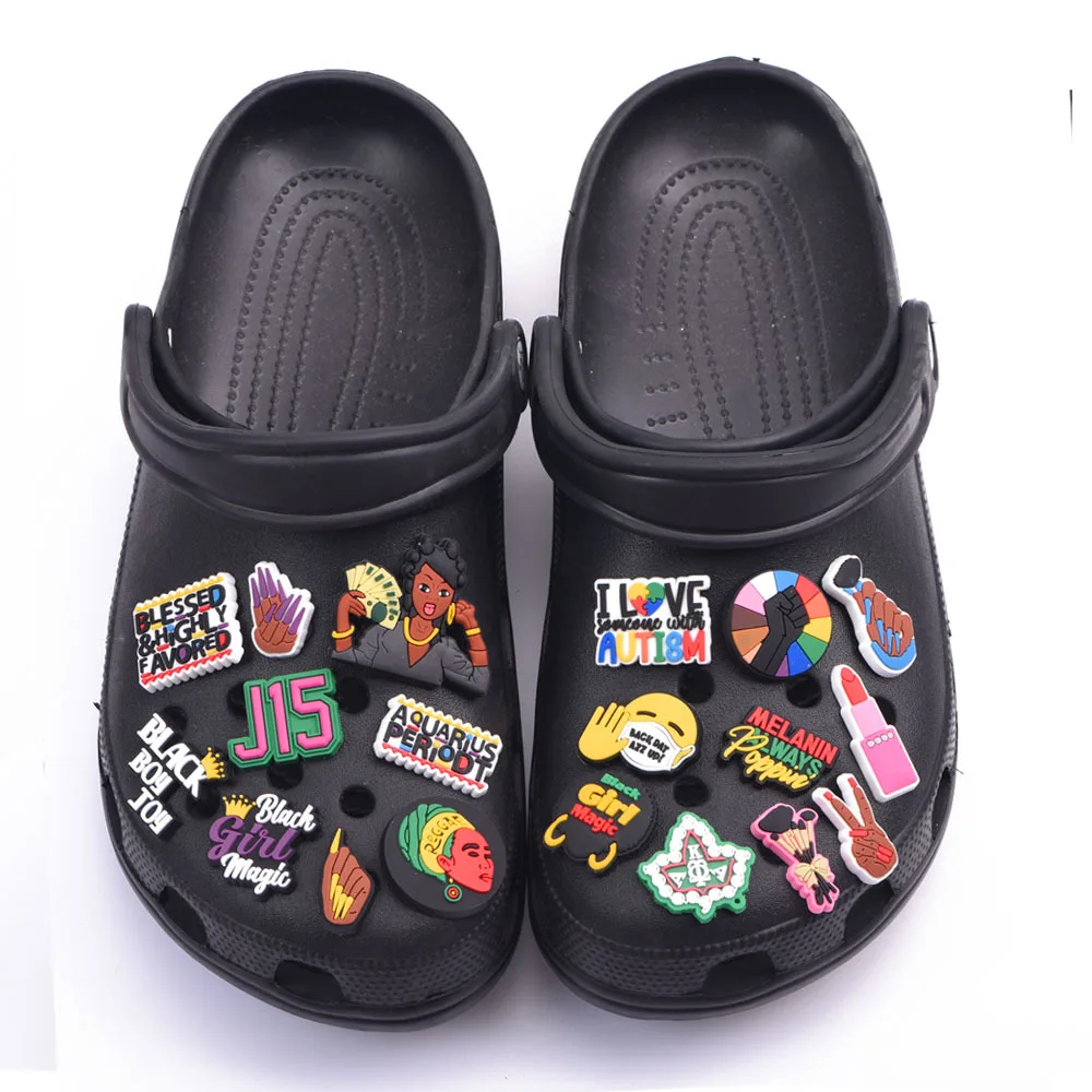 1 Pcs Black Girl Magic Croc Shoe Charms Accessories Decorations Clog Sandals PVC Black Lives Matter Charm Button BLM Girl Gift