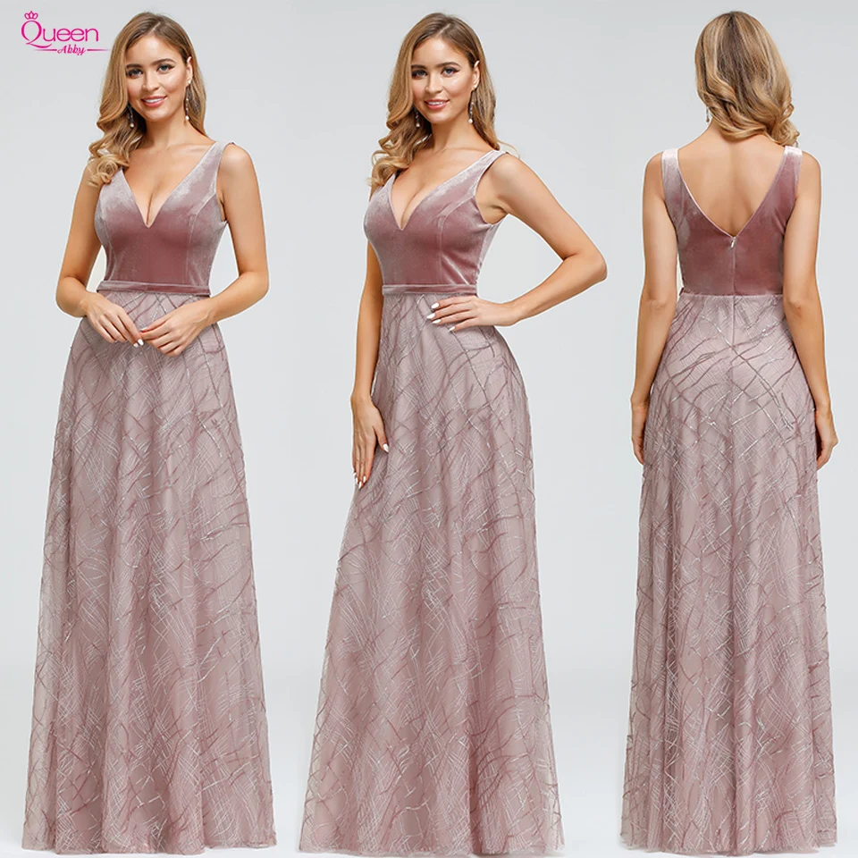 Вечернее платье трапециевидной формы с розовым v образным вырезом без рукавов