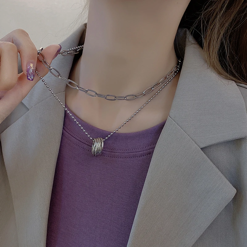 Двойной Слои цепочка в стиле хип хоп ожерелье для женщин Корейском Ins холодной