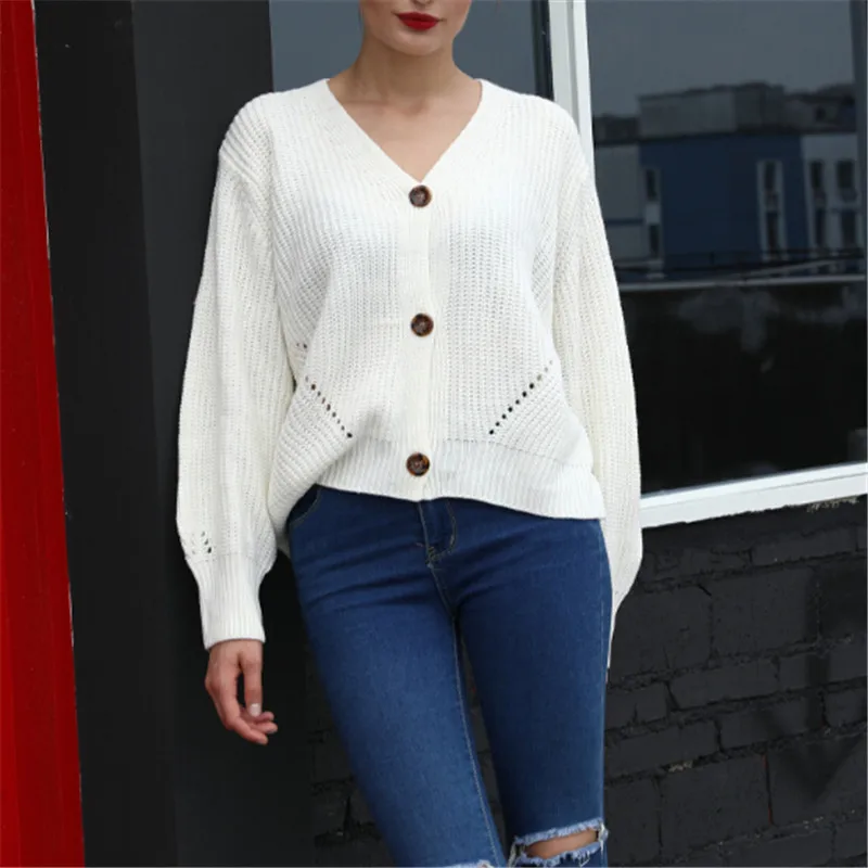 New European Women Autumn Winter Warm Sweaters Split Cardigan Long Sleeve Loose V-neck Button Thicken |