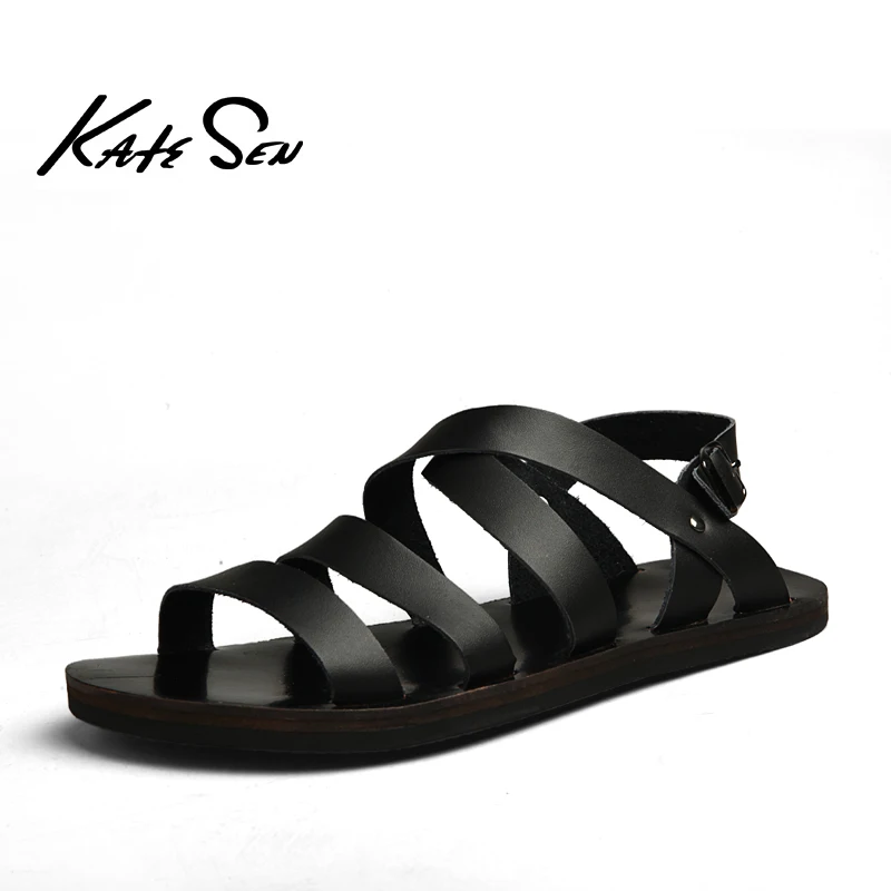 Новинка мужские сандалии удобные пляжные Летние кожаные вьетнамки в римском