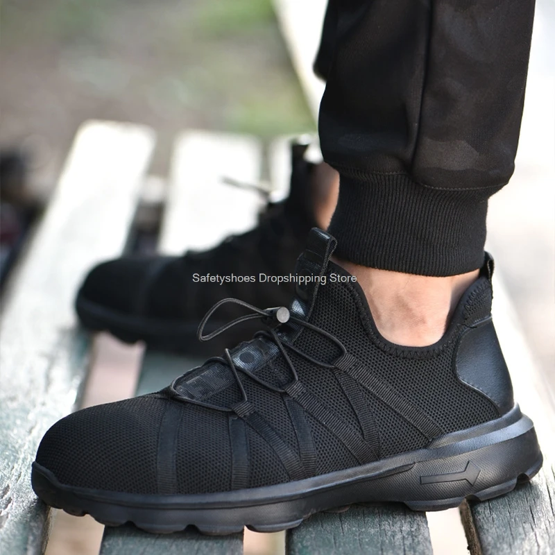 

Comfort Work Safety Boots Men Light Breathable Black Steel Toe Black Safety Shoes Male Industrial Work Shoes 36-48 Dropshipping