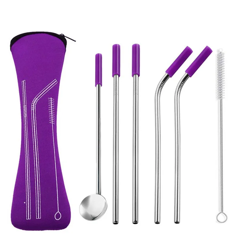 5 шт. многоразовые силиконовые трубочки для напитков из нержавеющей