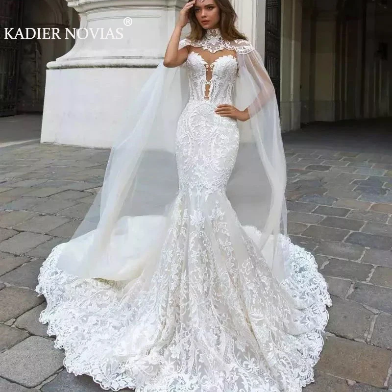 

Длинные свадебные платья с юбкой-годе 2021, Кружевная аппликация с кнопками