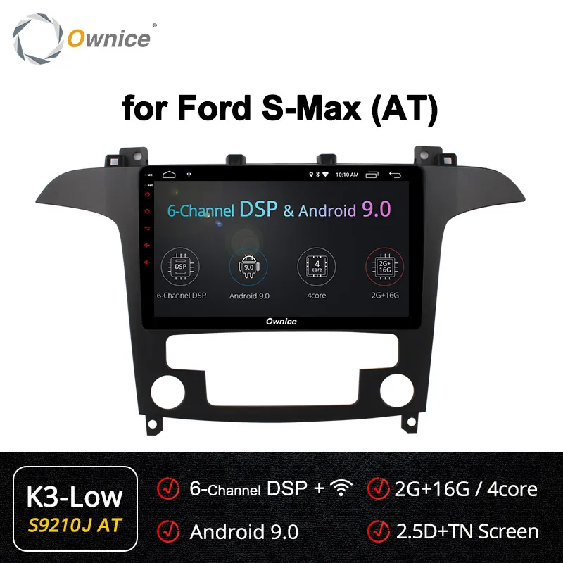 Ownice Android 9,0 DSP 4G LTE SPDIF k3 k5 k6 Автомагнитола для Ford S-Max 2007 2008 Восьмиядерный автомобильный DVD gps Navi плеер 360 панорама - Цвет: S9210-2 K3-Low