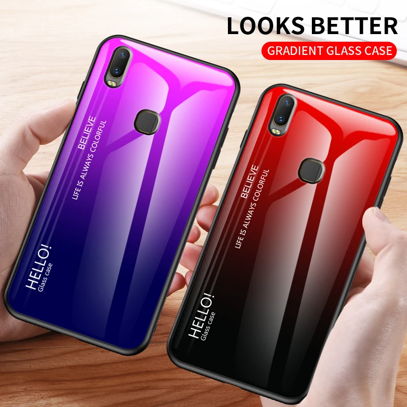 Vivo Y3 Standard Edition Case Luxury Marble Tempered Glass Soft TPU Frame Shockproof Back Cover Y11 2019 Protective | Мобильные