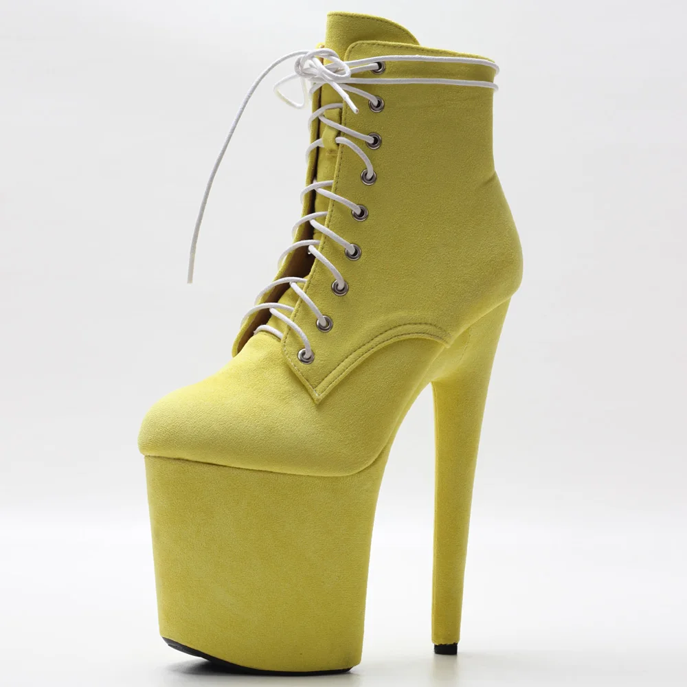 JIALUOWEI Nude Faux Leather Platform High Heel 7 Inch Heel Pole Boots