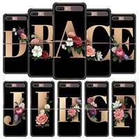phone case for samsung galaxy z flip cover for zflip 5g cover black hard shell back luxury capa fundas stylish flowers letters