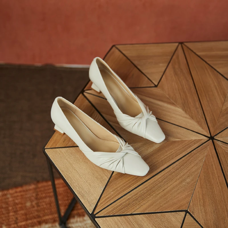 

Pumps Women Elegant Style Cow Leather Cross Design Mid Heel Stilettos Women's Solid Color 4 Colors Spring Footwear
