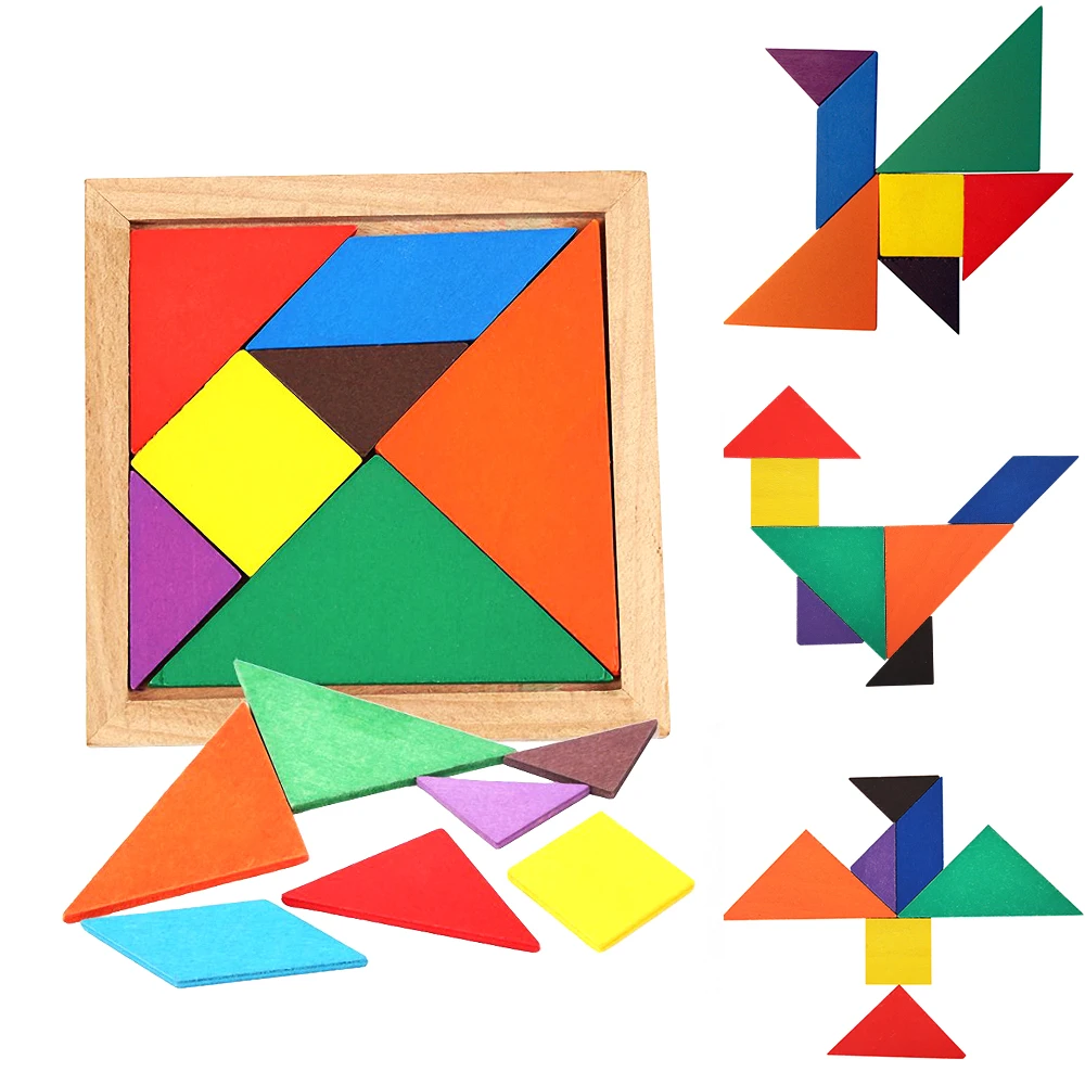 Jigsaw Puzzle Board Set Wooden Geometric Shapes Colorful Baby Montessori Educational Game Toys For Children Learning Developing