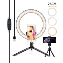 26/16CM Photography Lighting Phone Ringlight Tripod Stand Photo Led Selfie Bluetooth remote Ring Light  Lamp Fill Youtube Live