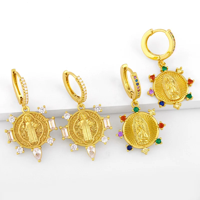 

Blessed Virgin Mary Drop Earrings for Women Girls Copper Gold Plated Crystal Charm Earrings Catholic Religious Jewelry ersw61