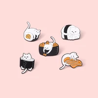 kawaii lazy cat food enamel pin sushi food brooches collection bags clothes lapel badge jewelry gifts for kid friends wholesale
