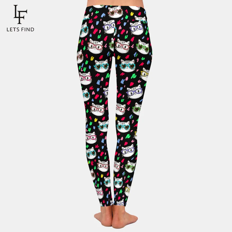 LETSFIND высококачественные милые женские черные леггинсы с рисунком кошек из
