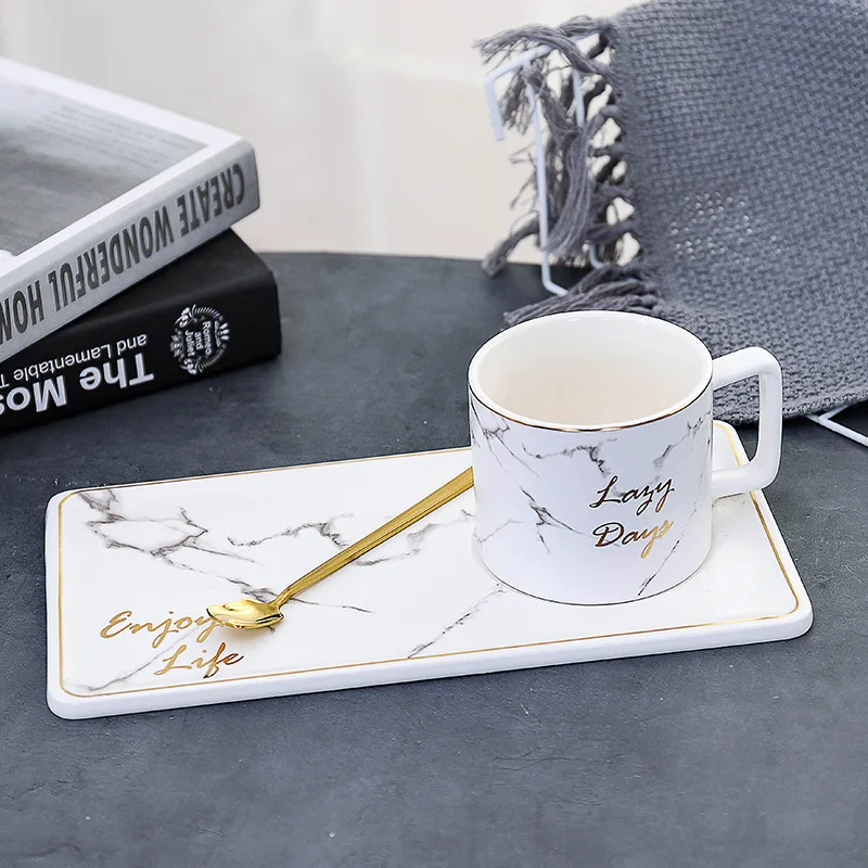 

250/500ml Marble Grain Ceramic Coffee Mug Set Outline In Gold Business Office Milk Tea Cup Tumbler Creative Europe Mugs for Gift