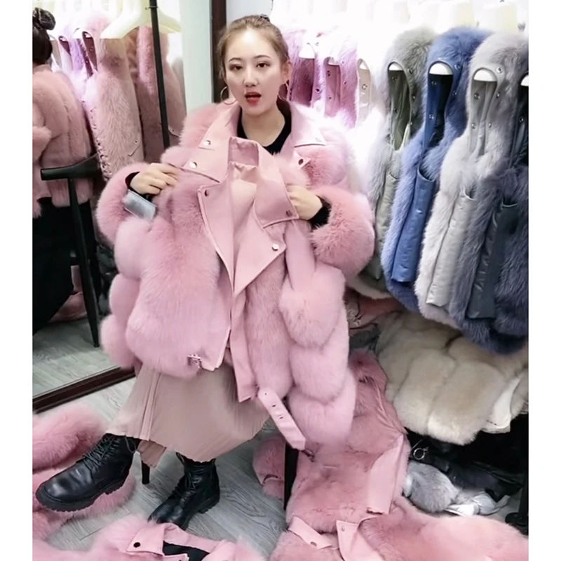 Office Lady Faux Fox Fur 2021 Winter New Fashion Women Short Zipper Jacket Female Stitching Model One Fur Parkas Overcoat