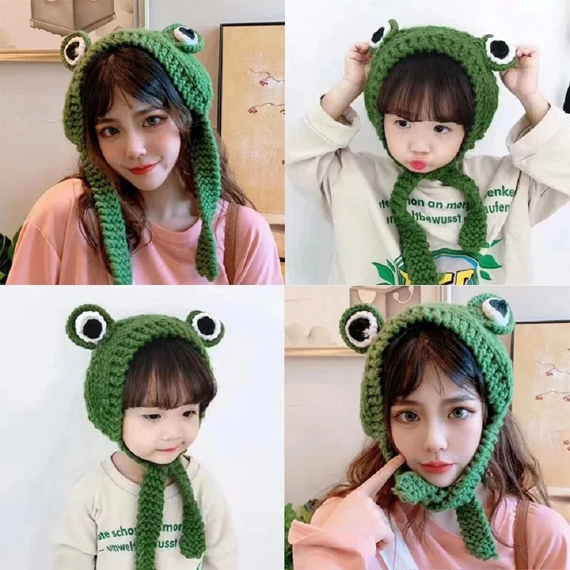 

Skullies Cute Women Frog Hat Crochet Knitted Hat Costume Beanie Hats Cap Women Gift Hip Hop Cap Photography Prop Party